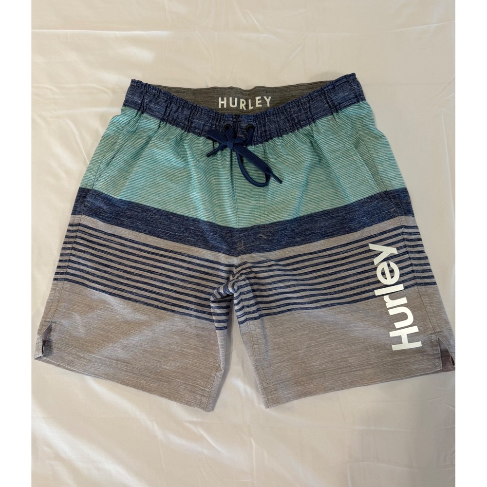 Hurley Phantom Striped Board Shorts Teal Navy Grey Small Mens Swim Trunks Surf